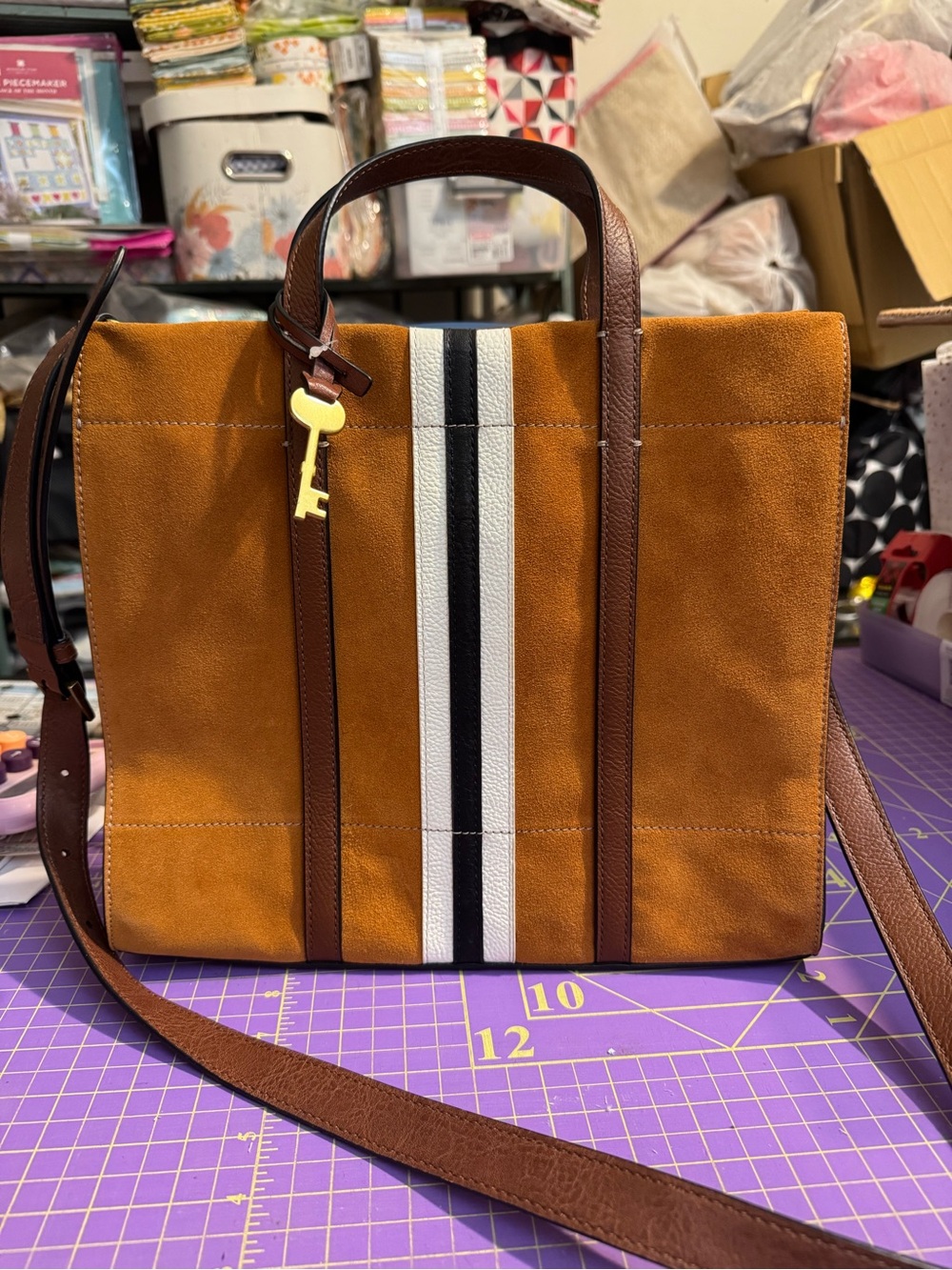 Fossil Tan Suede Carmen Shopper Tote NWT